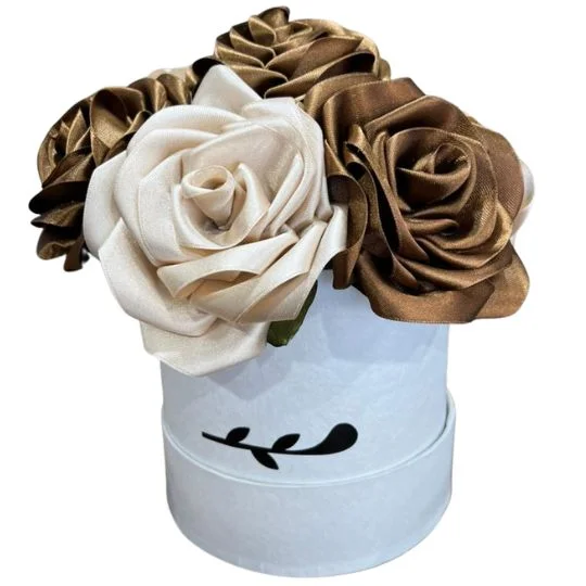 Caja pote lite con rosas de raso terra